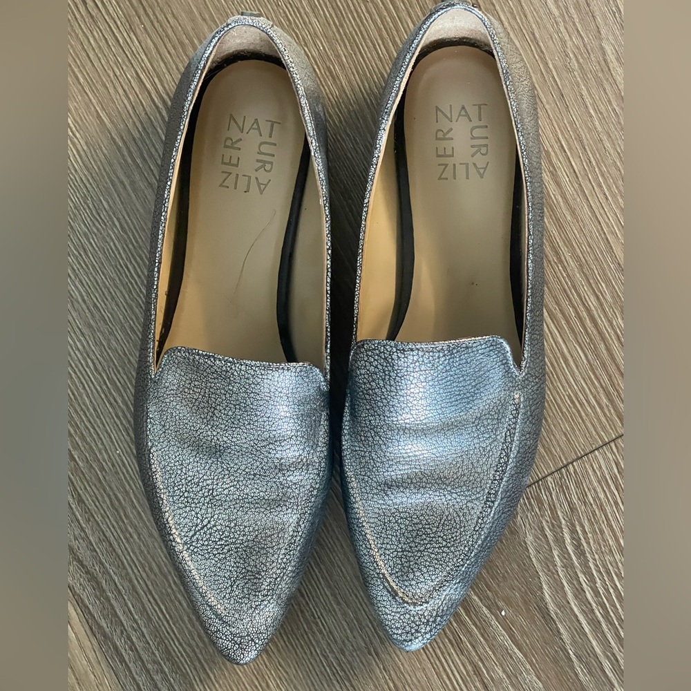 Naturalizer Haines Metallic Silver Pointed Toe Slip-Ons